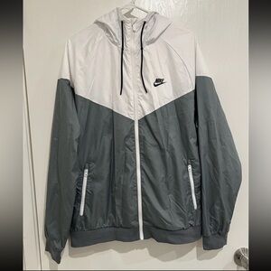 Nike Windrunner Jacket Mens Large Gray White Hooded Full Zip Windbreaker